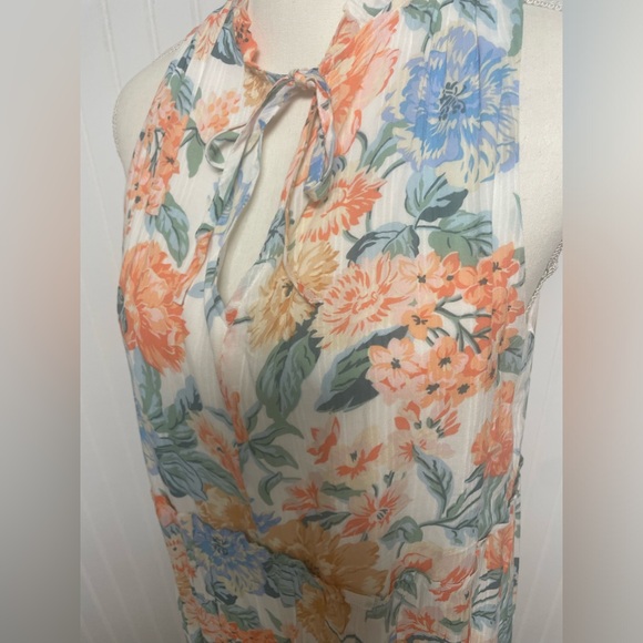 LOFT Sleeveless Peach Floral Tiered  Midi Dress Womens Medium Petite - Picture 4 of 9